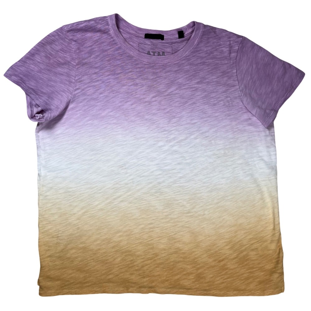 ATM Anthony Thomas Melillo Slub Jersey T-Shirt Women XL Purple Tan Ombre Dip Dye